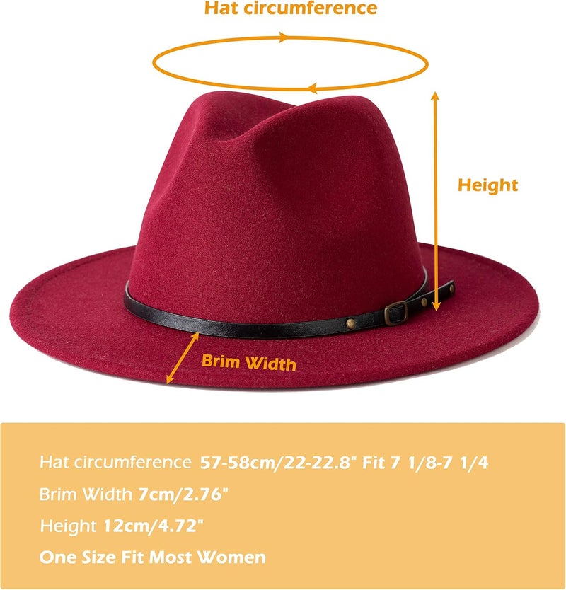 Gossifan Women Two Tone Wide Brim Fedora Felt Panama Hats Classic Belt Buckle - Image 3
